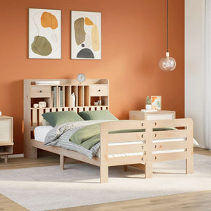 Säng med bokhylla utan madrass 135x190cm massiv furu
