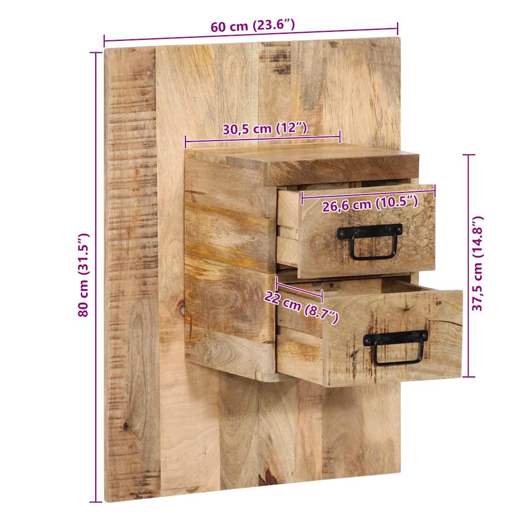 Sängbord 60x32x80 cm massivt grovt mangoträ
