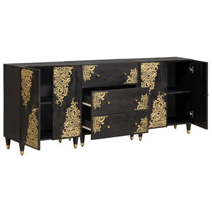 Badrumsskåpsset 3 pcs Svart 180 x 33 x 75 cm Massivt mangoträ