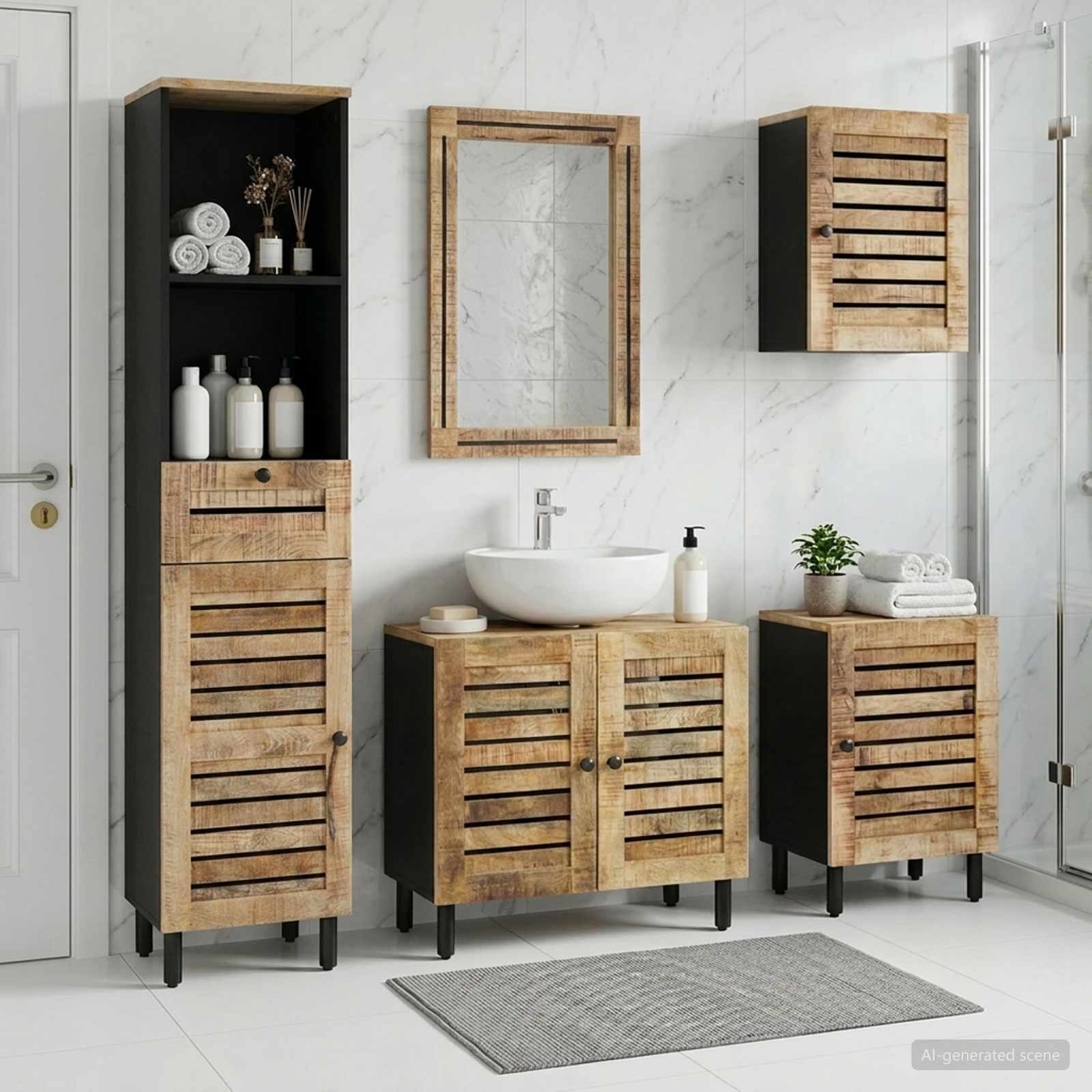 Badrumsskåpsset 5 st Naturlig 38 x 33 x 160 cm Massivt mangoträ