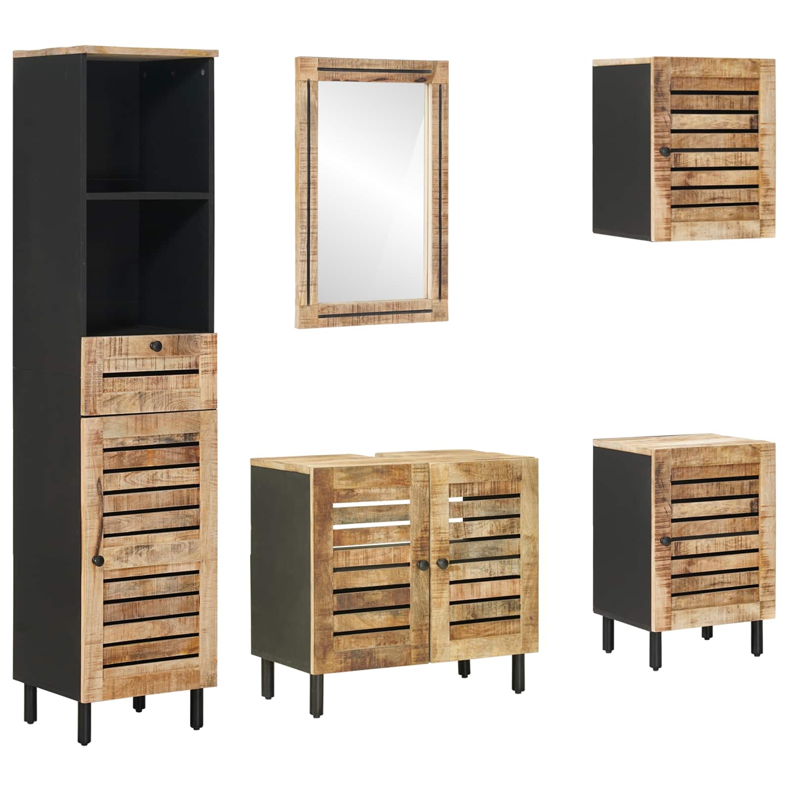 Badrumsskåpsset 5 st Naturlig 38 x 33 x 160 cm Massivt mangoträ