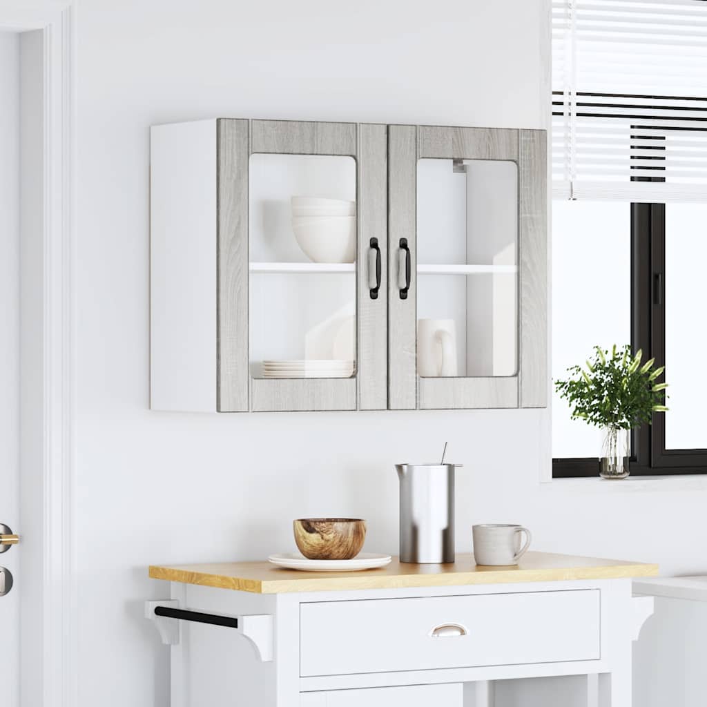 Väggskåp för kök med glasdörr Lucca grå sonoma konstruerat trä