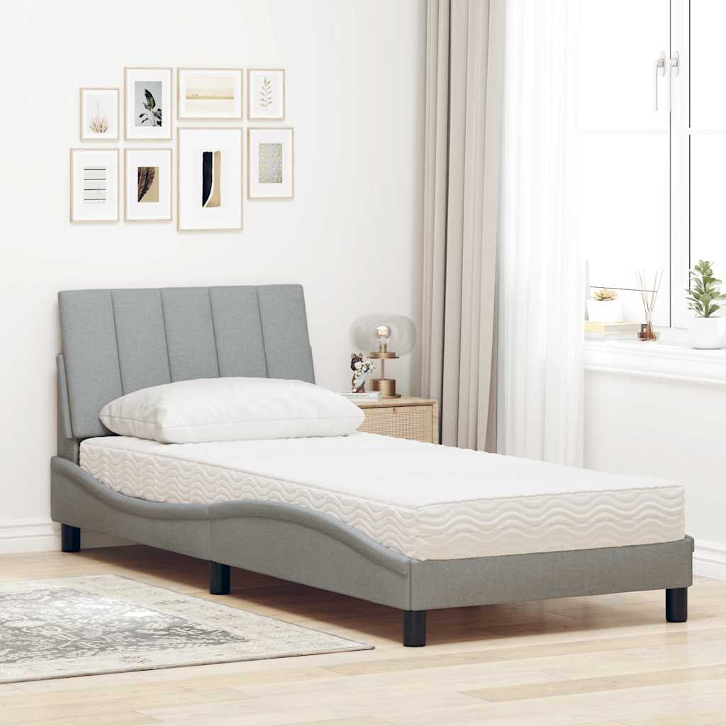 Bed with Mattress "Hanko" Light Grey 90x200 cm Fabric