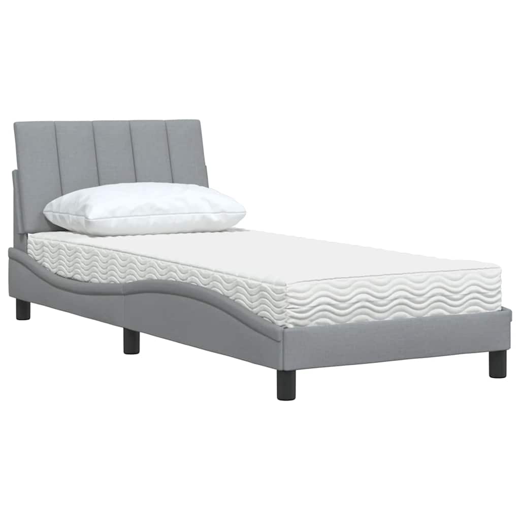 Bed with Mattress "Hanko" Light Grey 90x200 cm Fabric