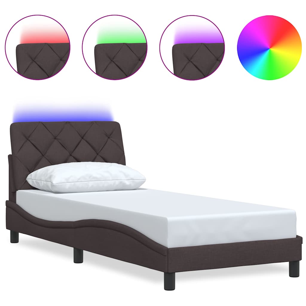 Bed Frame with LED without Mattress Dark Brown 80x200 cm Fabric