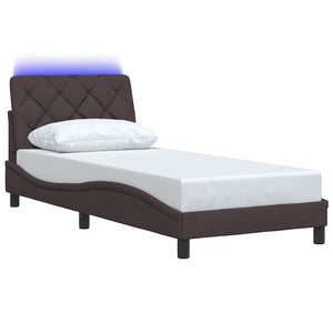 Bed Frame with LED without Mattress Dark Brown 90x190 cm Fabric