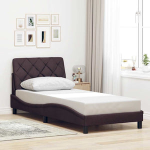 Bed Frame with LED without Mattress Dark Brown 90x190 cm Fabric