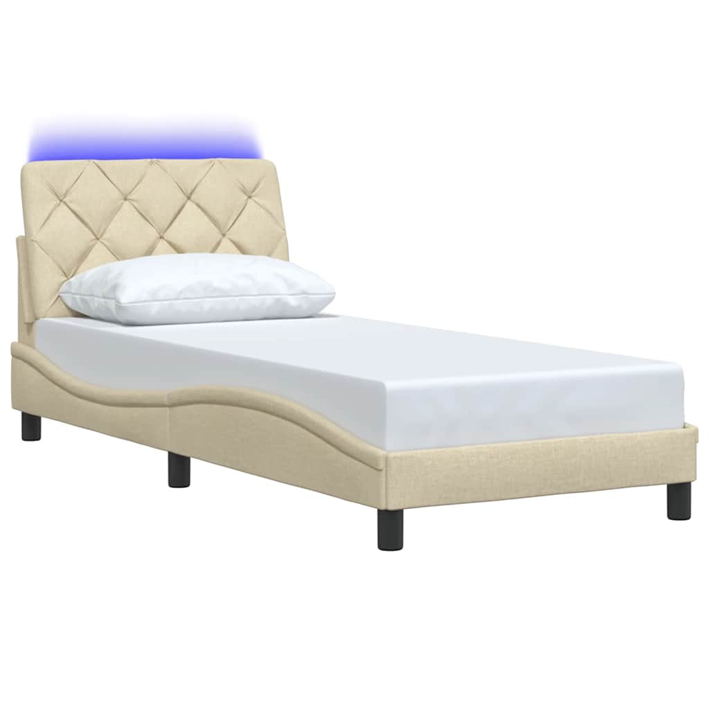 Bed Frame with LED without Mattress Cream 90x190 cm Fabric