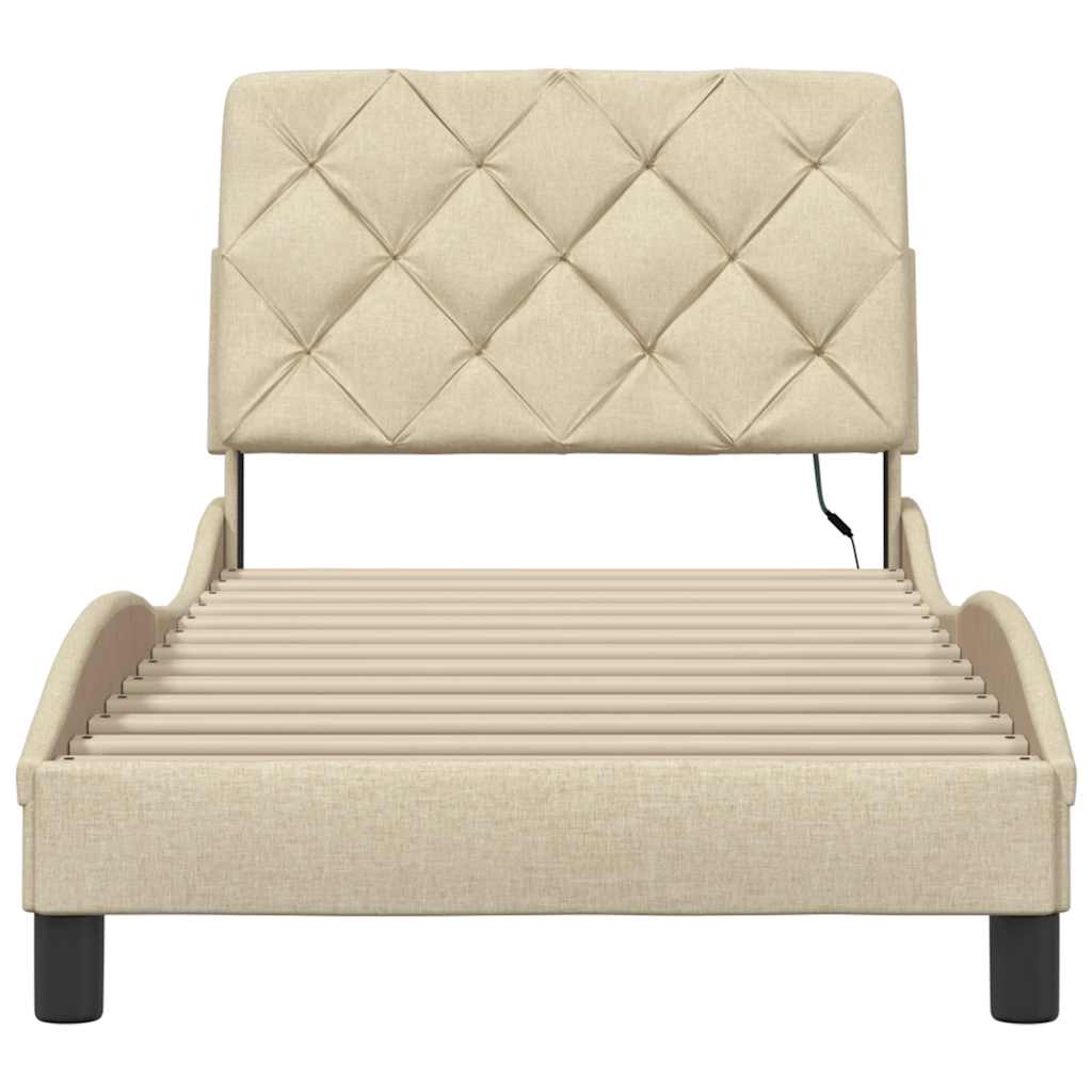 Bed Frame with LED without Mattress Cream 90x190 cm Fabric