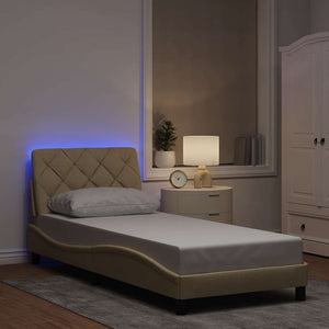 Bed Frame with LED without Mattress Cream 90x190 cm Fabric
