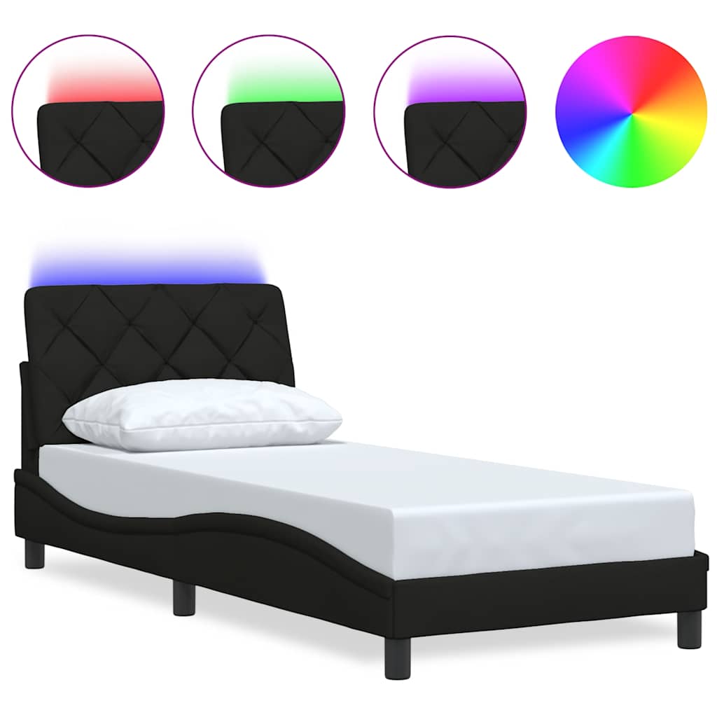 Bed Frame with LED without Mattress Black 90x200 cm Fabric