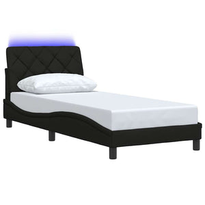 Bed Frame with LED without Mattress Black 90x200 cm Fabric