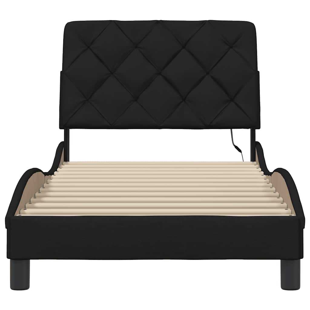 Bed Frame with LED without Mattress Black 90x200 cm Fabric