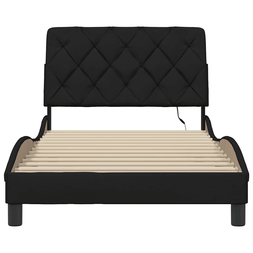 Bed Frame with LED without Mattress Black 100x200 cm Fabric