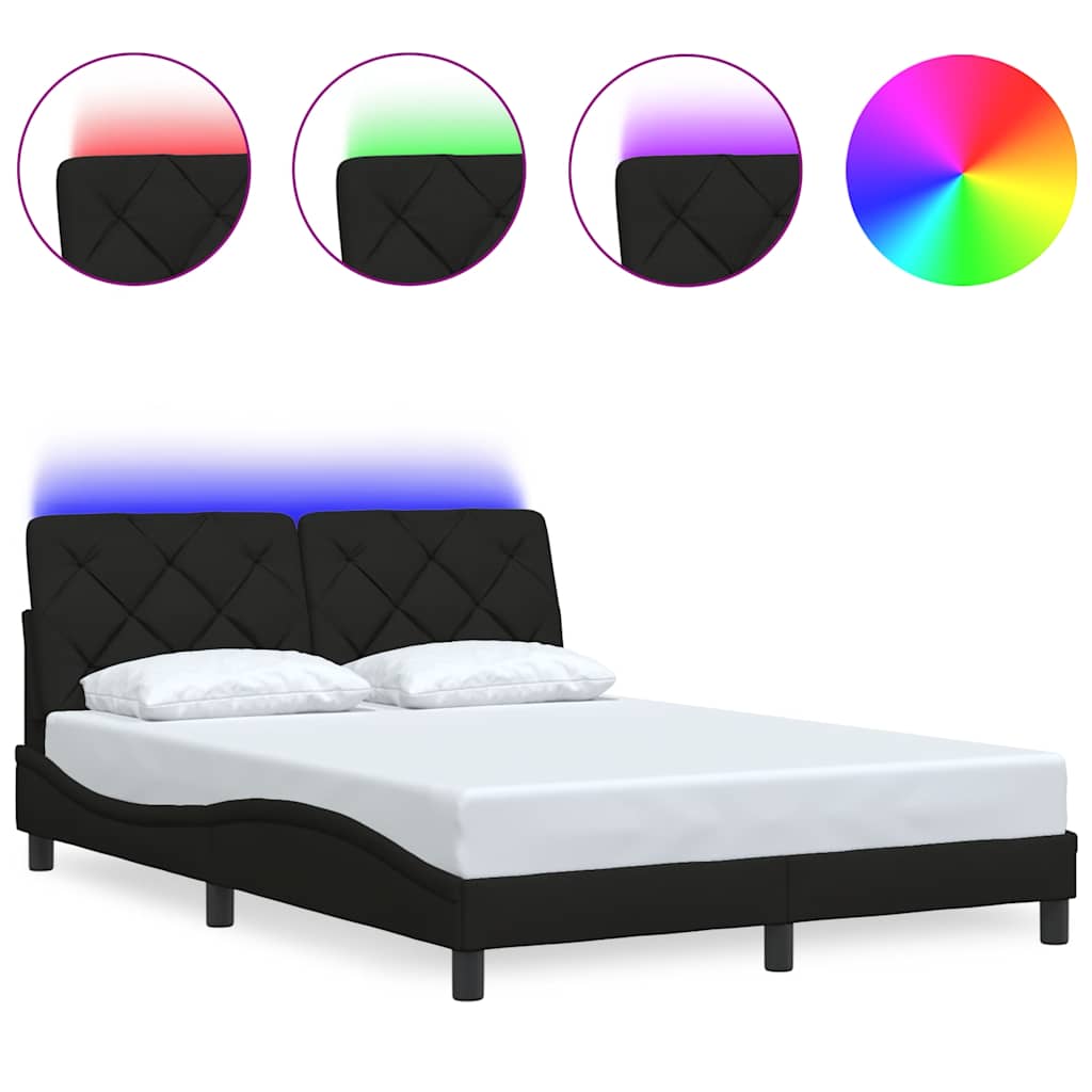 Bed Frame with LED without Mattress Black 120x200 cm Fabric