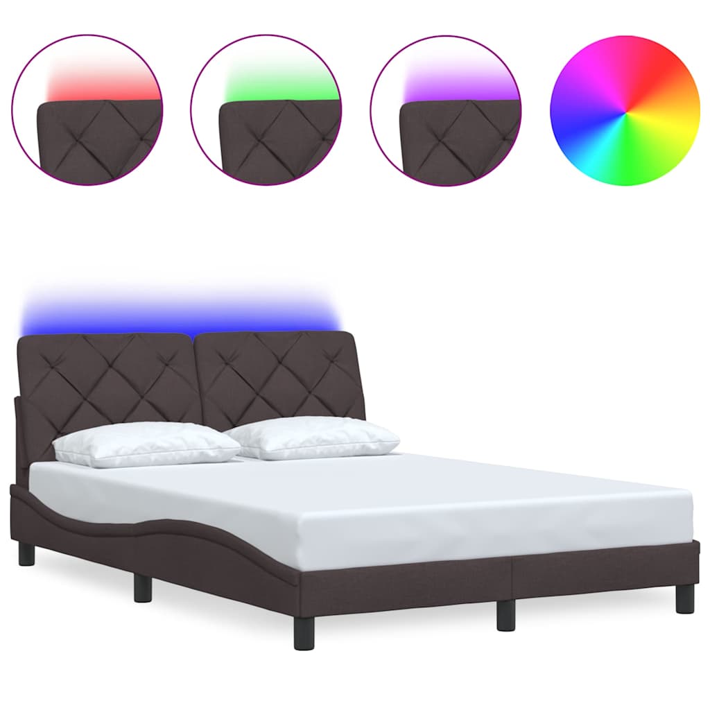 Bed Frame with LED without Mattress Dark Brown 140x190 cm Fabric