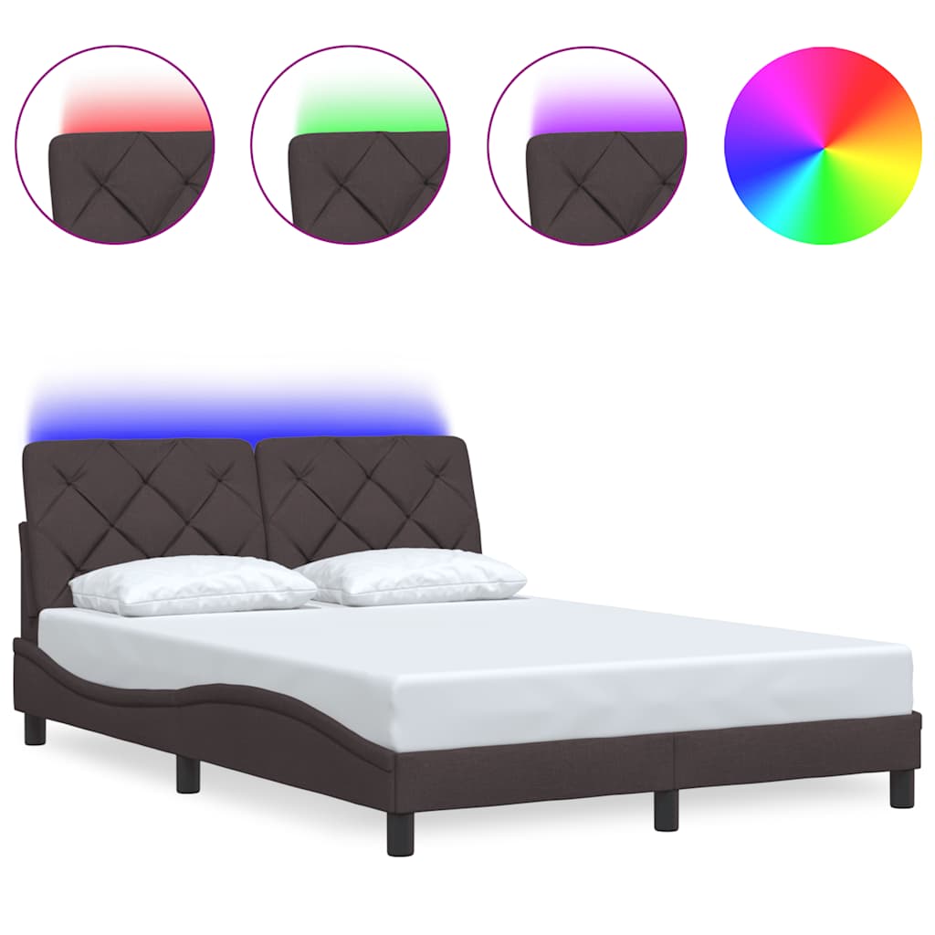 Bed Frame with LED without Mattress Dark Brown 140x200 cm Fabric