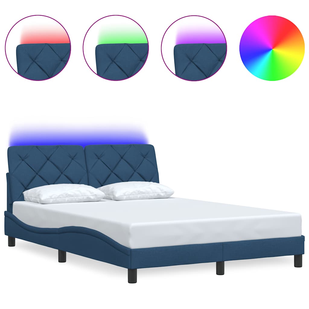 Bed Frame with LED without Mattress Blue 140x200 cm Fabric