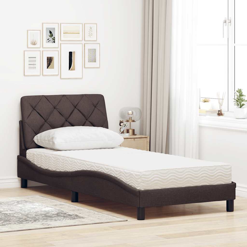 Bed with Mattress Dark Brown 90x190 cm Fabric