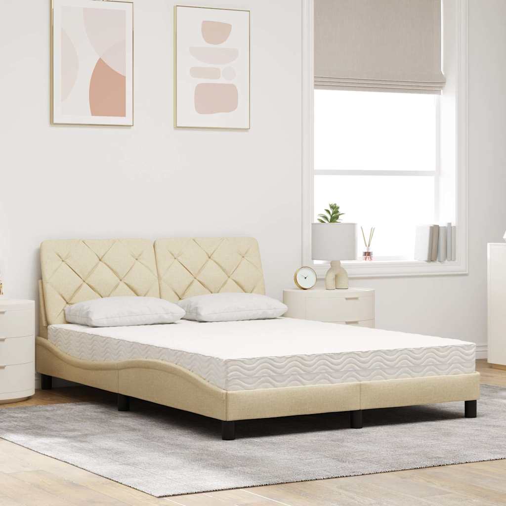 Bed with Mattress Cream 140x190 cm Fabric