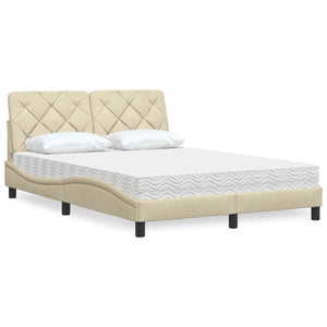 Bed with Mattress Cream 140x190 cm Fabric