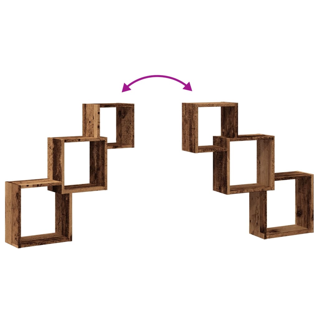 Vägghyllor kub åldrat trä 68x15x68 cm konstruerat trä