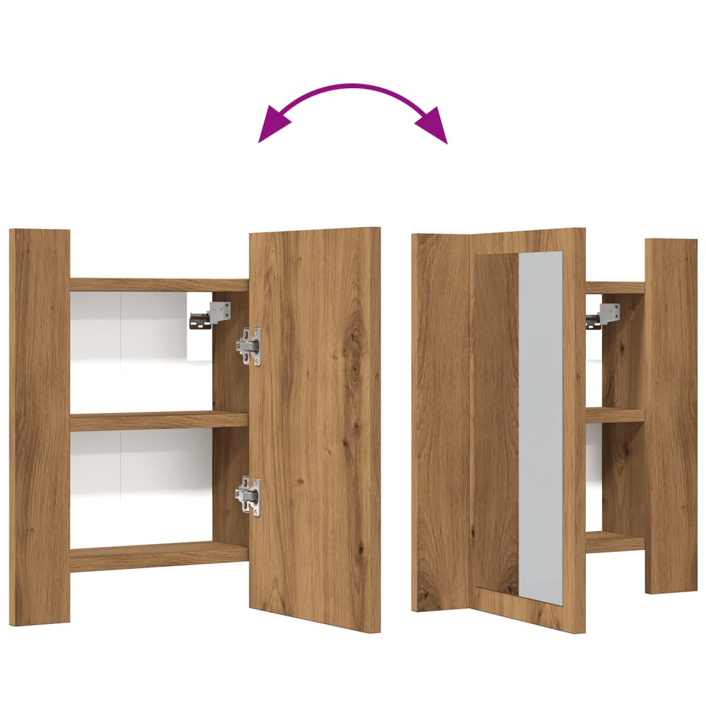 Spegelskåp för badrum LED ek 40x12x45 cm konstruerat trä