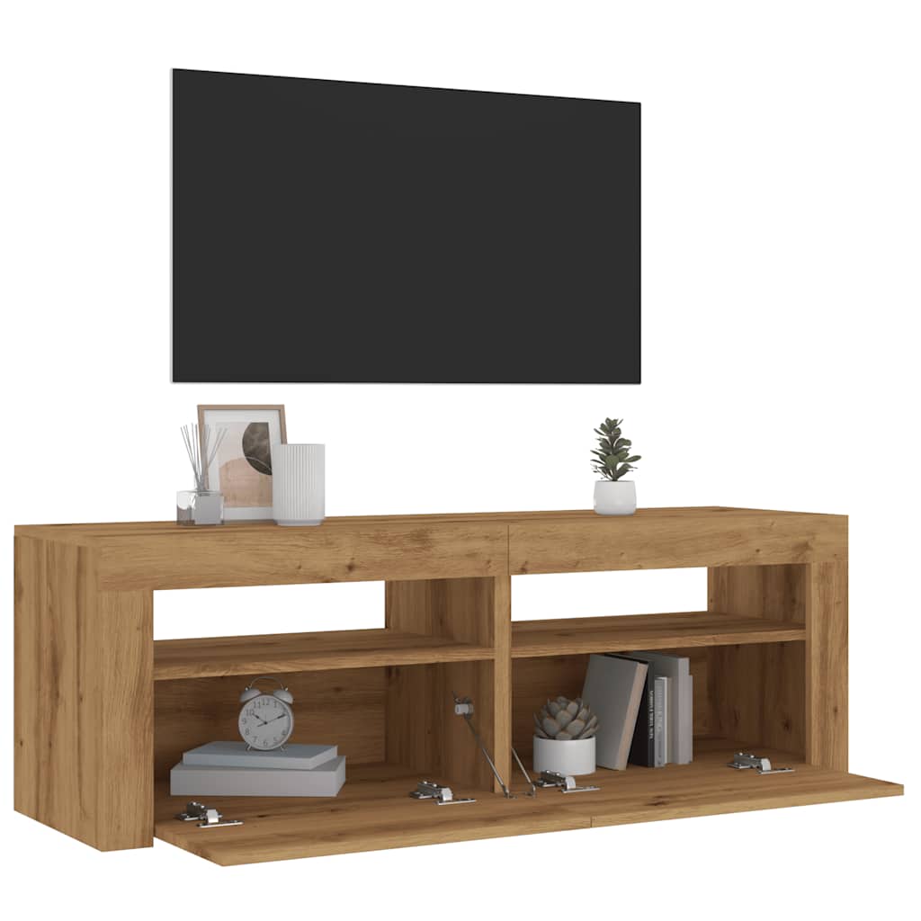 TV-bänk med LED-lampor artisan ek 120x35x40 cm konstruerat trä