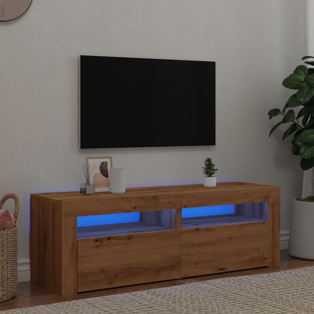 TV-bänk med LED-lampor artisan ek 120x35x40 cm konstruerat trä