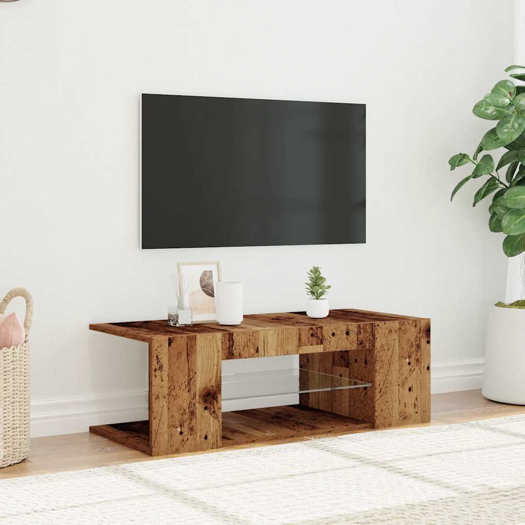 TV-bänk med LED-lampor åldrat trä 90x39x30 cm konstruerat trä
