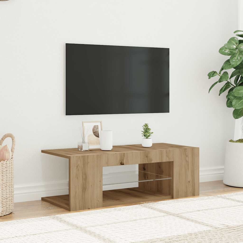 TV-bänk med LED-lampor artisan ek 90x39x30 cm konstruerat trä