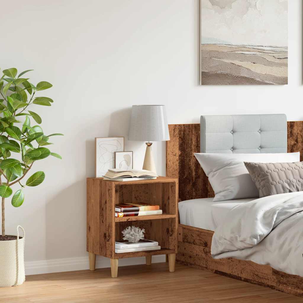 Sängbord åldrat trä 40x30x50 cm konstruerat trä