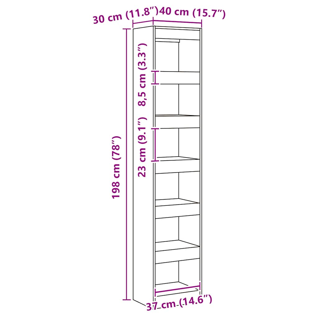 Bokhylla/rumsavdelare hantverksmässig ek 40x30x198 cm
