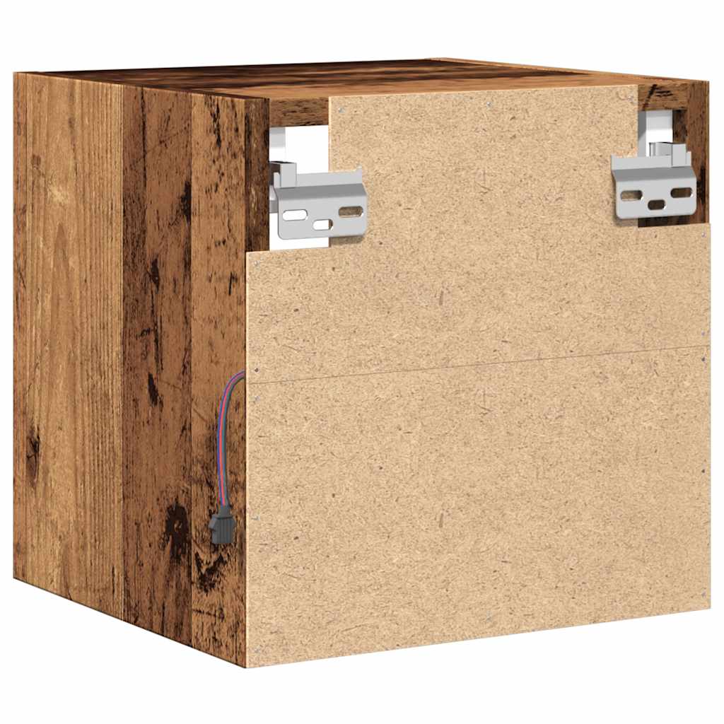 Väggmonterad tv-bänk LED 2 st gammalt trä 30x28,5x30 cm