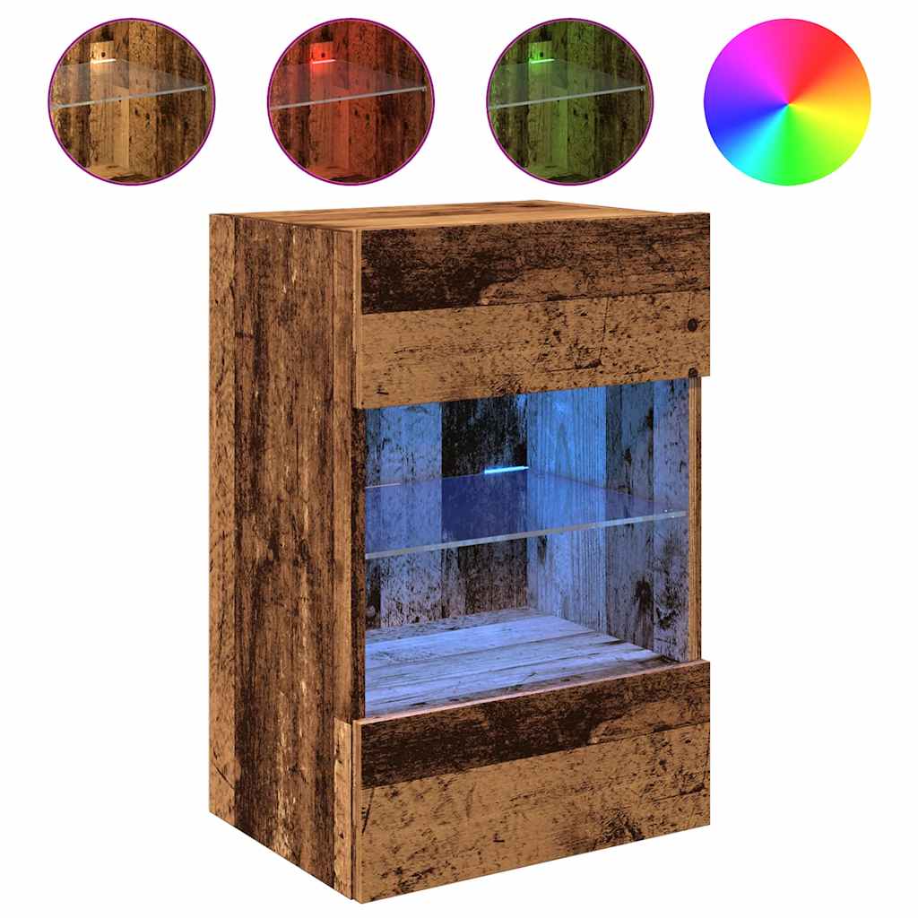 Nástenné skrinky s LED osvetlením pre TV 2 st åldrat trä 40x30x60,5 cm