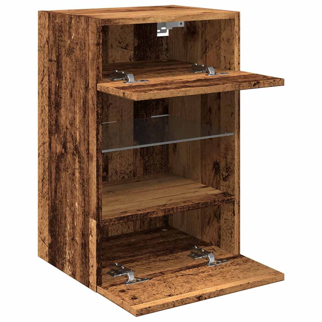 Nástenné skrinky s LED osvetlením pre TV 2 st åldrat trä 40x30x60,5 cm