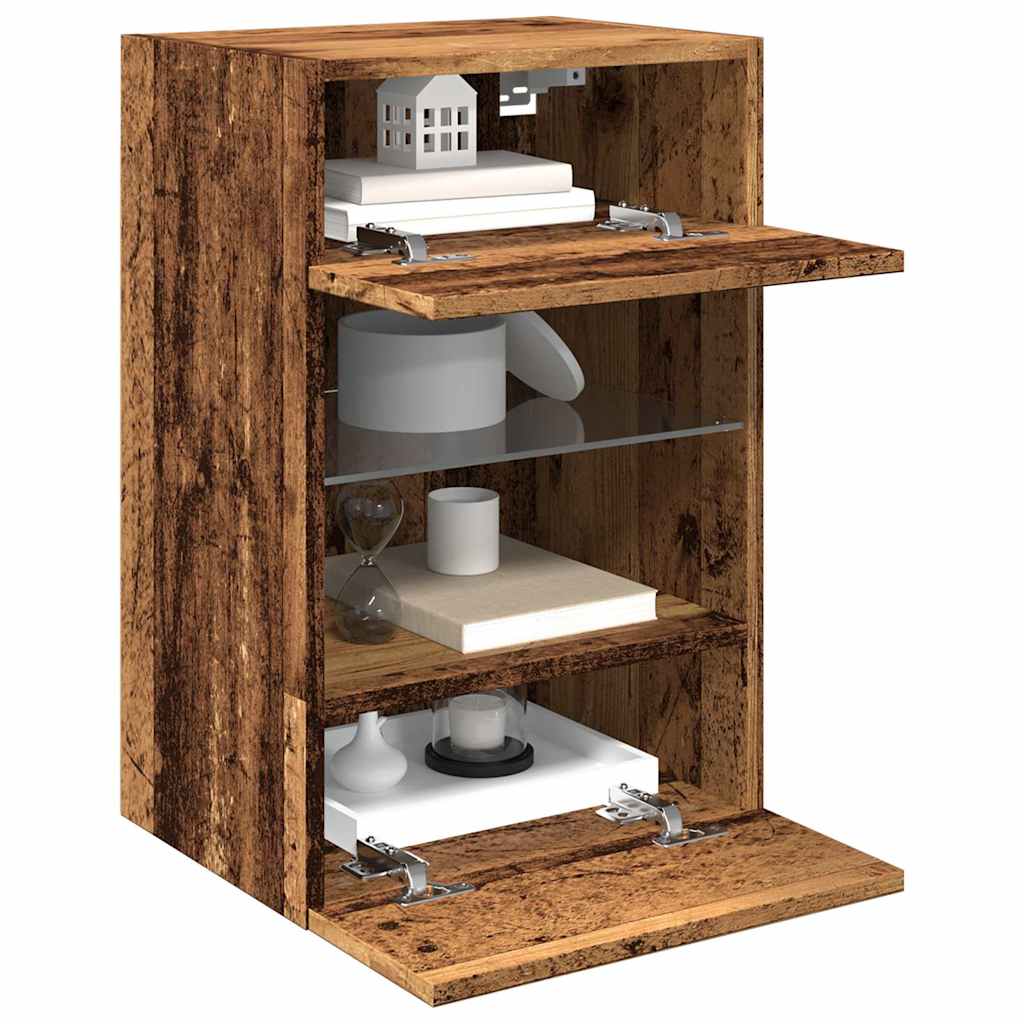 Nástenné skrinky s LED osvetlením pre TV 2 st åldrat trä 40x30x60,5 cm