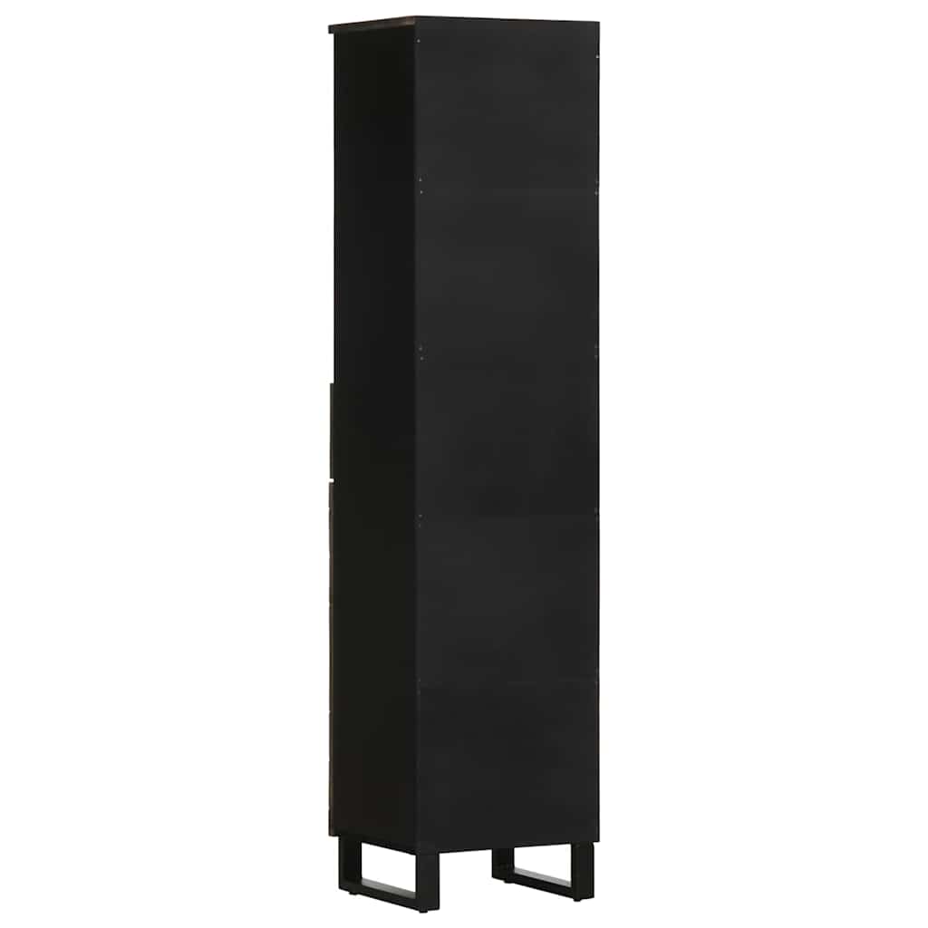 Badrumsskåp svart 38x33x160 cm massivt mangoträ