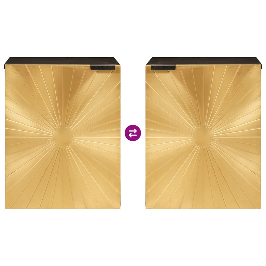 Badrumsskåp Svart och Guld 38 x 33 x 48 cm Massivt mangoträ