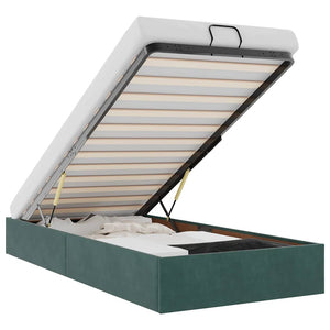 Ottoman sängram utan madrass mörkgrön 100x200 cm sammet