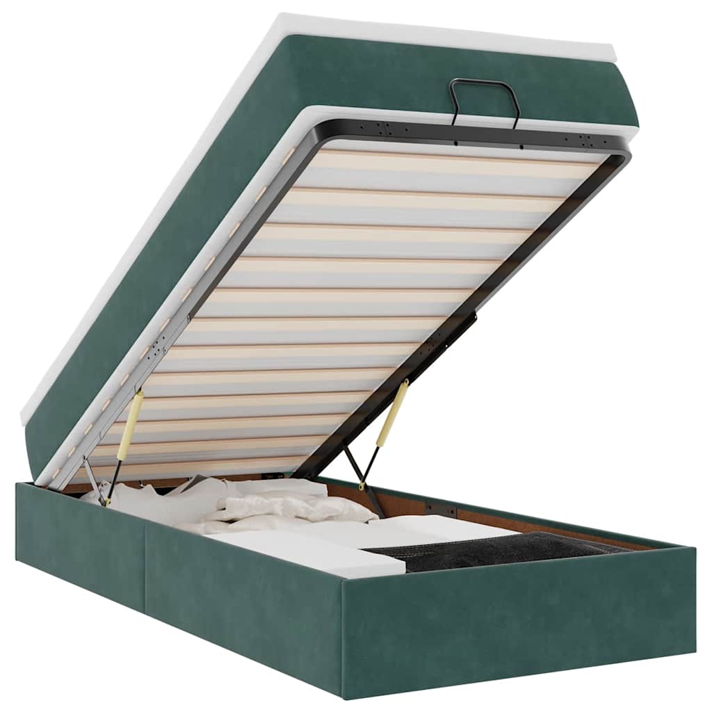 Ottoman sängram med madrass mörkgrön 100x200 cm sammet
