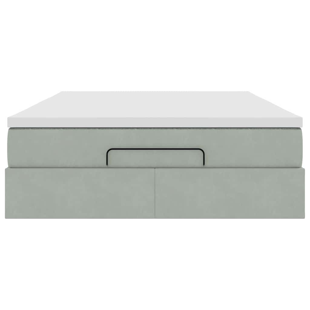 Ottoman sängram med madrass ljusgrå 140x200 cm sammet