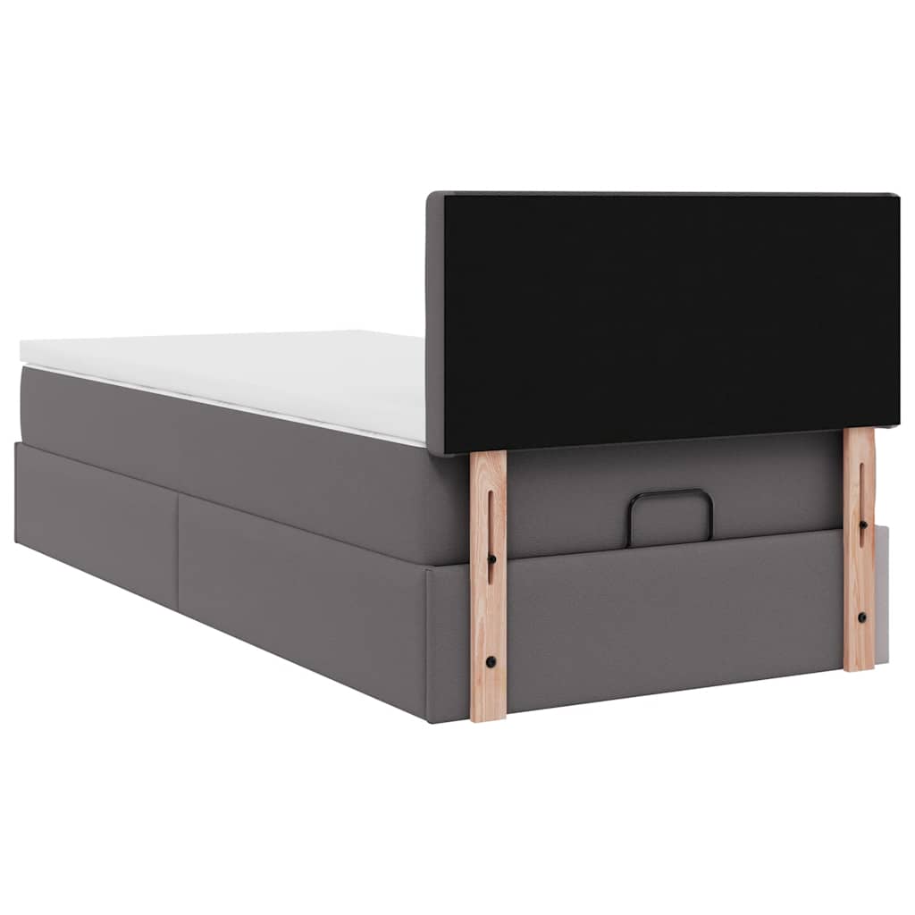 Ottoman säng med madrass grå 90x190 cm konstläder