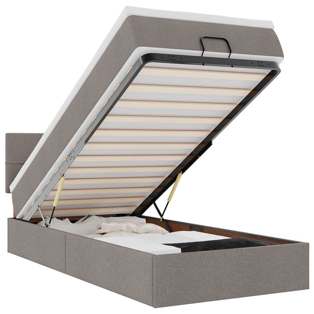 Ottoman säng med madrass taupe 100x200 cm tyg