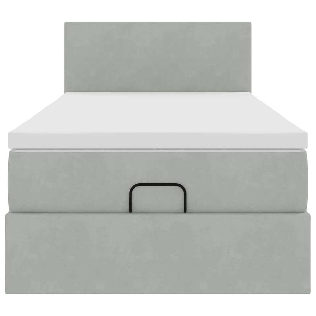 Ottoman sängram med madrass ljusgrå 90x190 cm sammet
