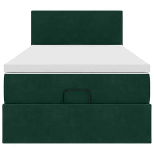Ottoman sängram med madrass mörkgrön 90x190 cm sammet