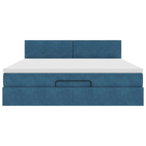 Ottoman sängram med madrass mörkblå 180x200 cm sammet