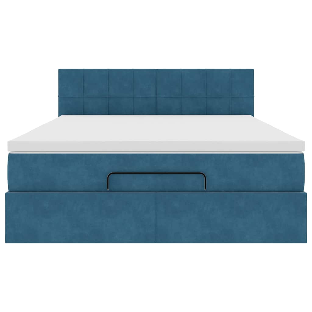 Ottoman sängram med madrass mörkblå 140x200 cm sammet