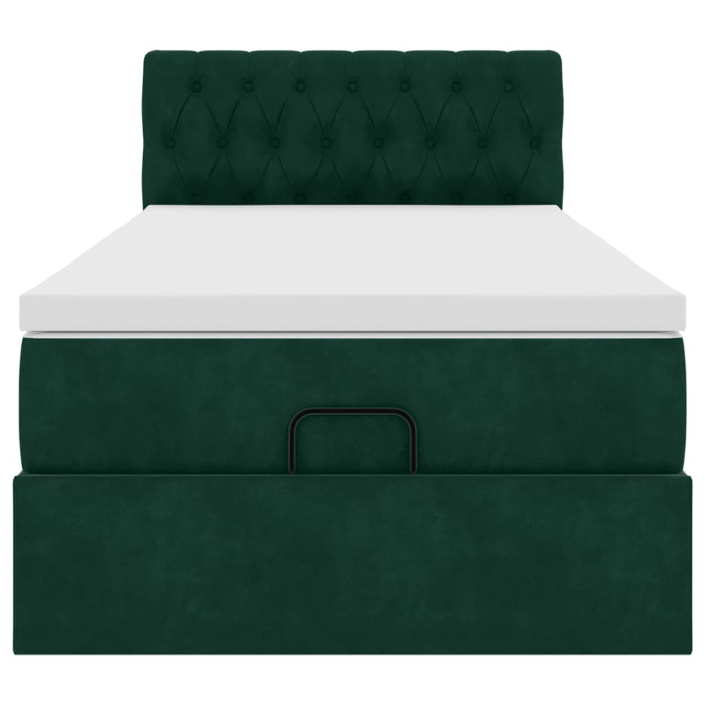 Ottoman sängram med madrass mörkgrön 100x200 cm sammet