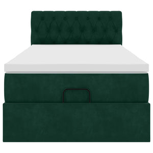 Ottoman sängram med madrass mörkgrön 100x200 cm sammet